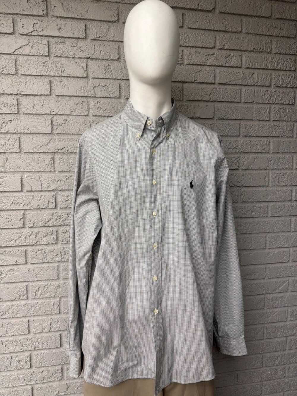 Ralph Lauren Men’s Classic Fit Long Sleeve Blue Checkered Shirt Size 17 36-37